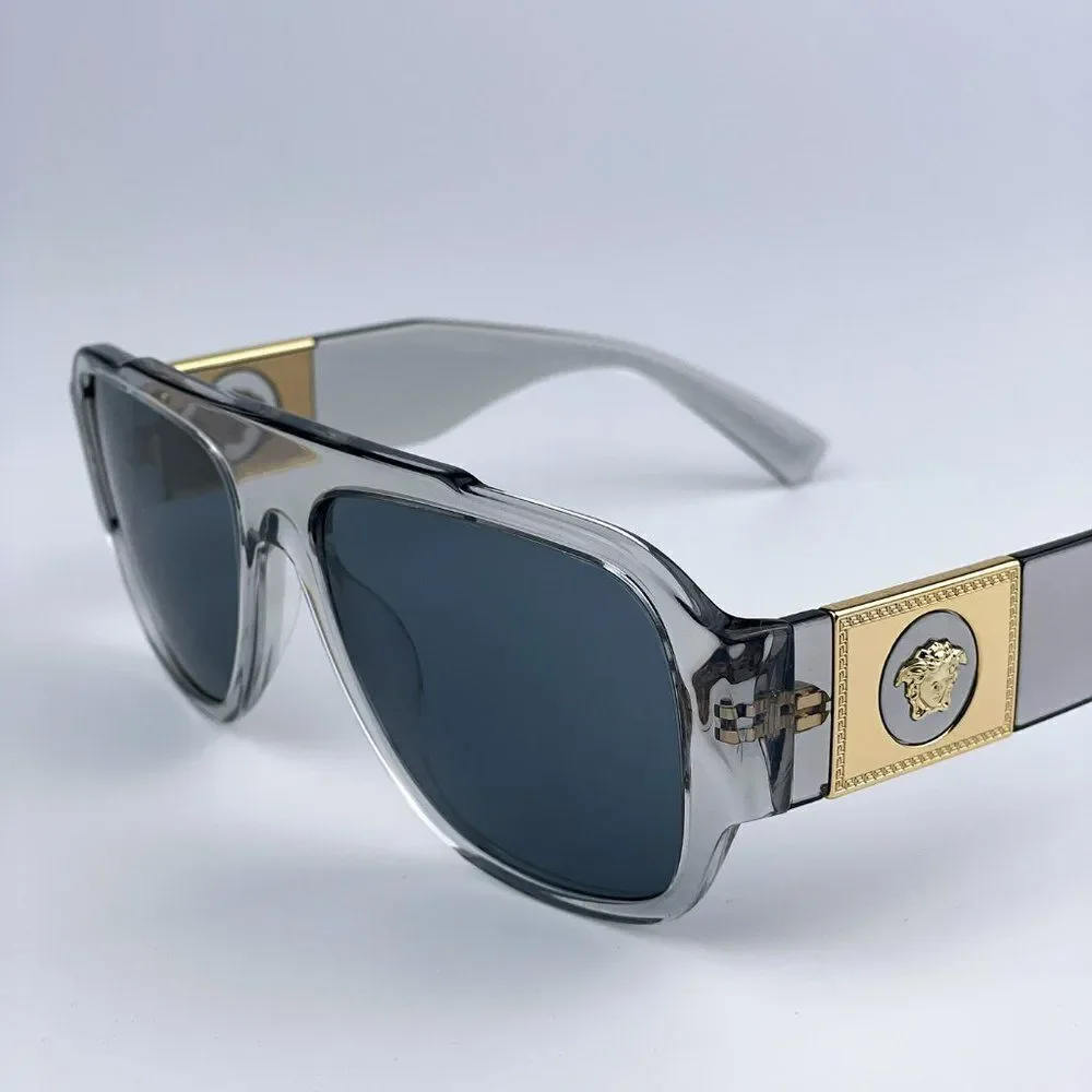 NEW Versace VE4436U 530580 Transparent Gray Blue Pilot Men Sunglasses